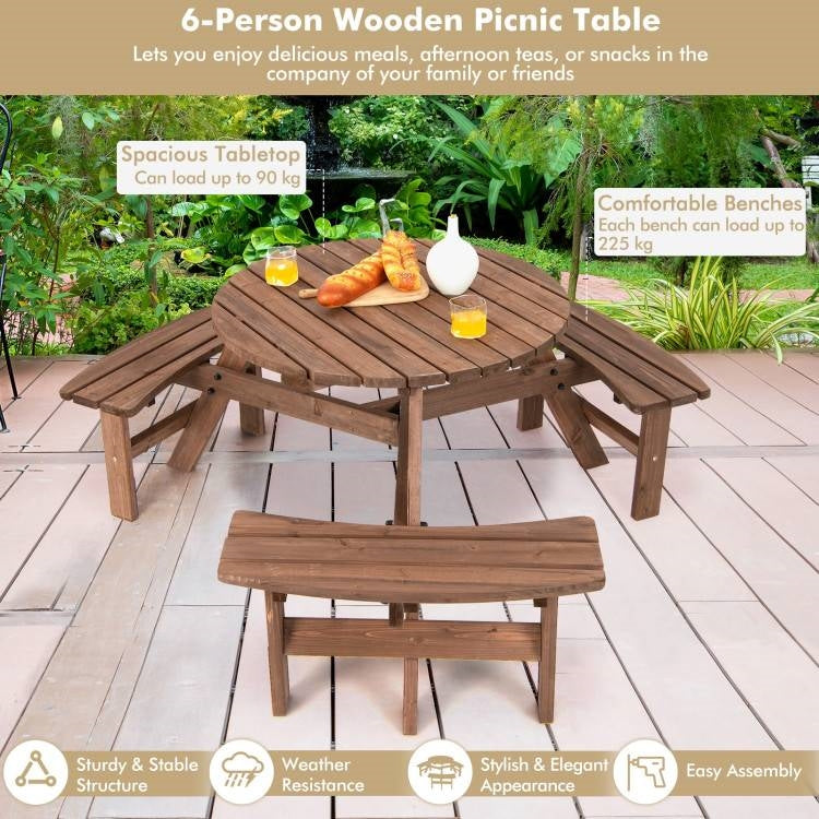 Solid Cedar Wood Outdoor Picnic Table with 3 Benches Patio Garden Dining Set LuxuryLifeWay Online Store
