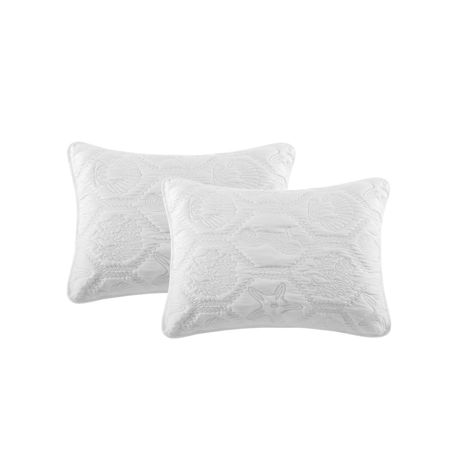 Queen size Coastal Beach Seashells Starfish Sea Horse White 3-Piece Quilt Set LuxuryLifeWay Online Store