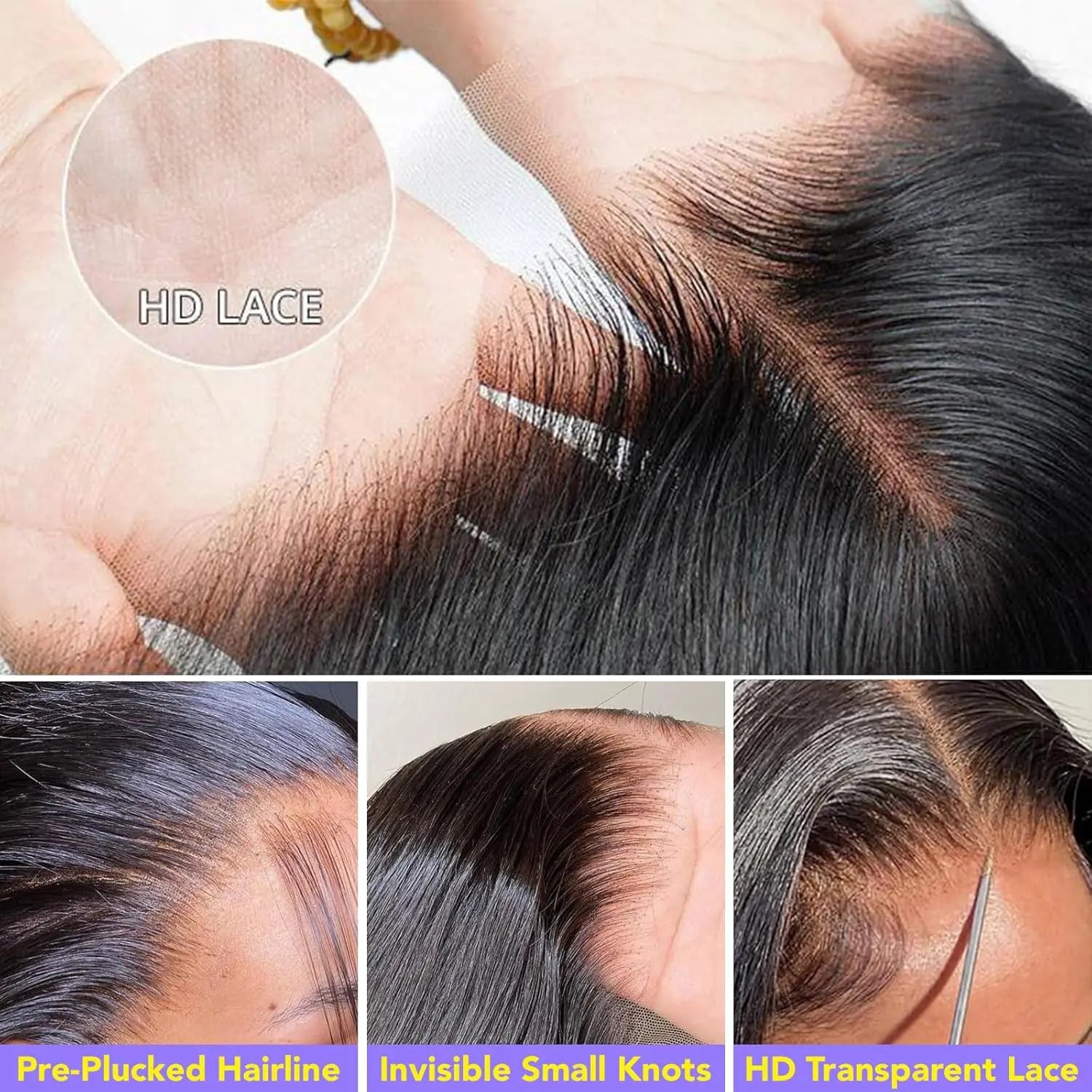 13x6 Lace Front Wigs Human Hair Pre Plucked Straight Human Hair Wig 200% Density HD Lace Frontal Wigs for Women Natural Black LadyShow.Store