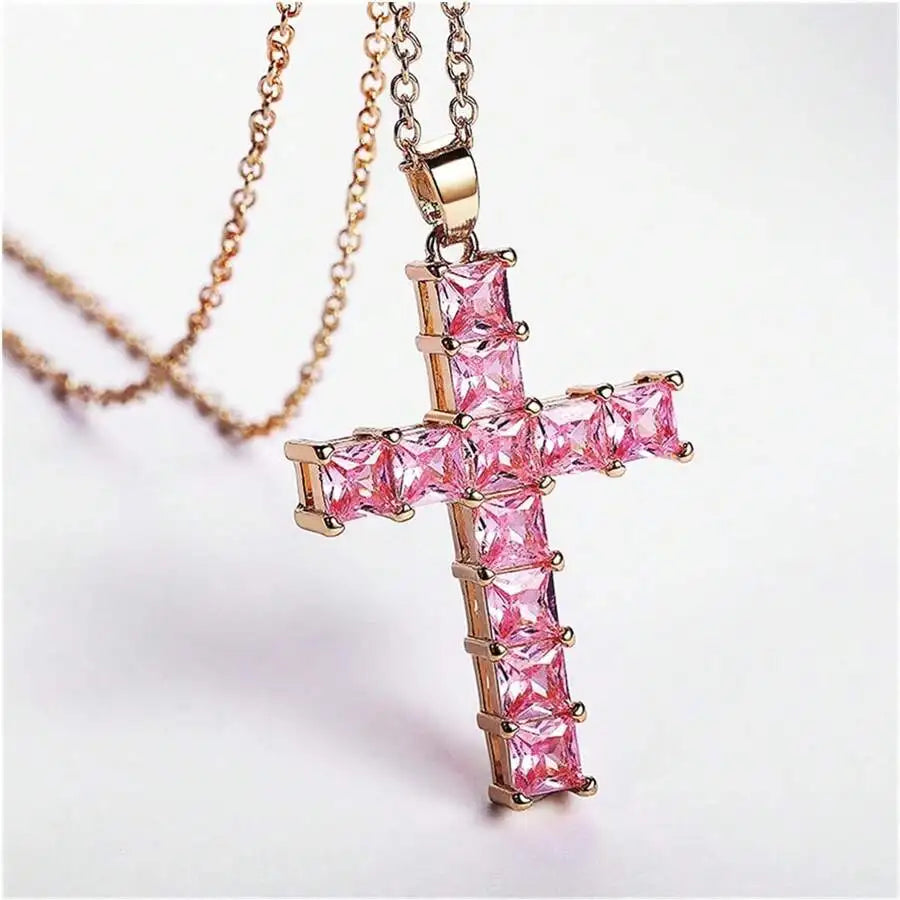 New Fashion Necklaces Female Pendants Gold Multi Color Crystal Jesus Cross Pendant For Women Necklace Party Leisure Time Jewelry Pi-Mart