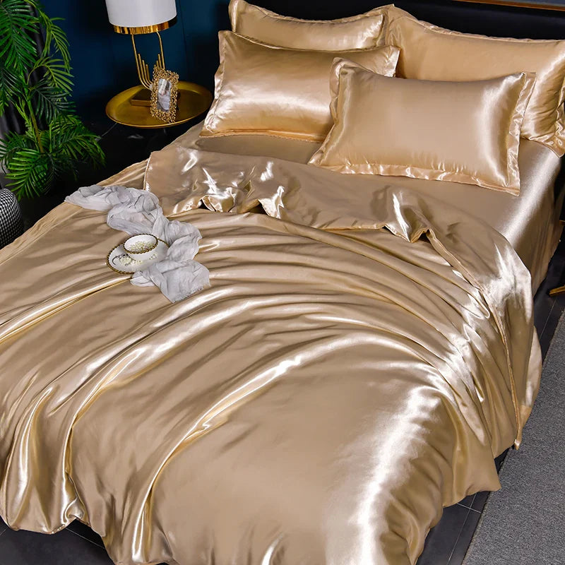 A/B Double-Sided Color Bedding Set Silky Satin Duvet Cover Bed Sheet Pillowcase Luxury Bedsheet King Queen Double Twin Size LadyShow.Store