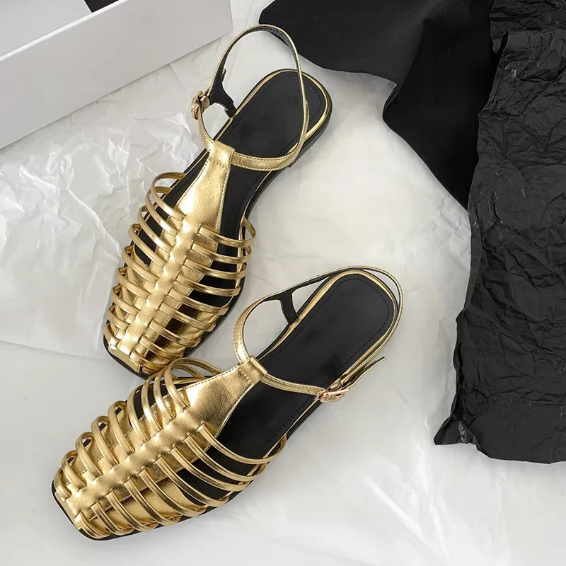 JOZHAMTA Size 34-43 Women Flats Sandals  Fashion Summer Shoes Real Leather Casual Sexy Round Toe Party Daily Dress Sandals Pi-Mart