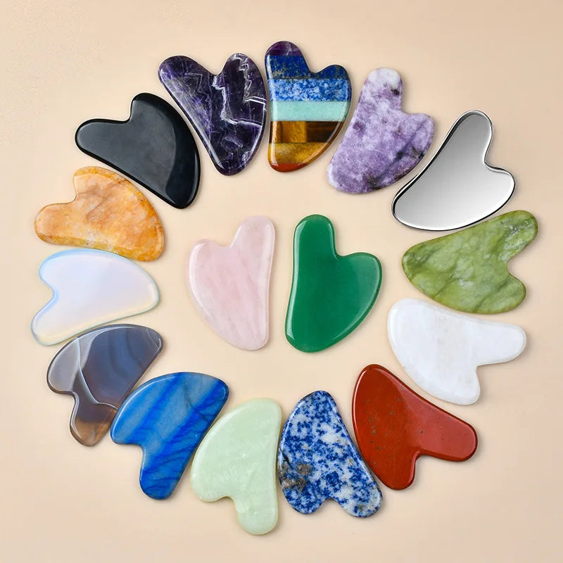 Natural Stone Face Care Massager Rose Quartz Amethyst Crystal Facial Gua Sha Tool Skin Massage Mineral Stone Beauty Products Tri Light Beauty