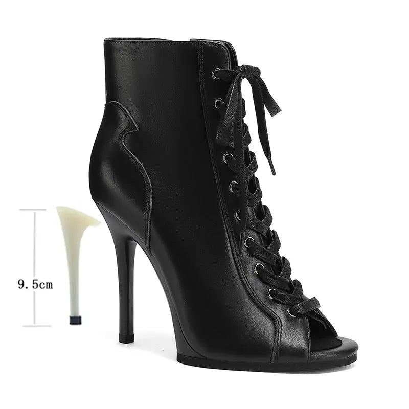 Genuine leather Customizable boots European Style Sexy Thin High Heel Jazz Dance Sandal for Women Open Toe Ladies Dancing Shoes LadyShow.Store