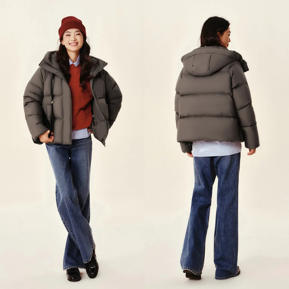 Semir Down Jacket Women Solid Color Loose Versatile 2025 Winter New Waterproof Oil-proof Stain-proof Hooded Coat Down Jacket LadyShow.Store