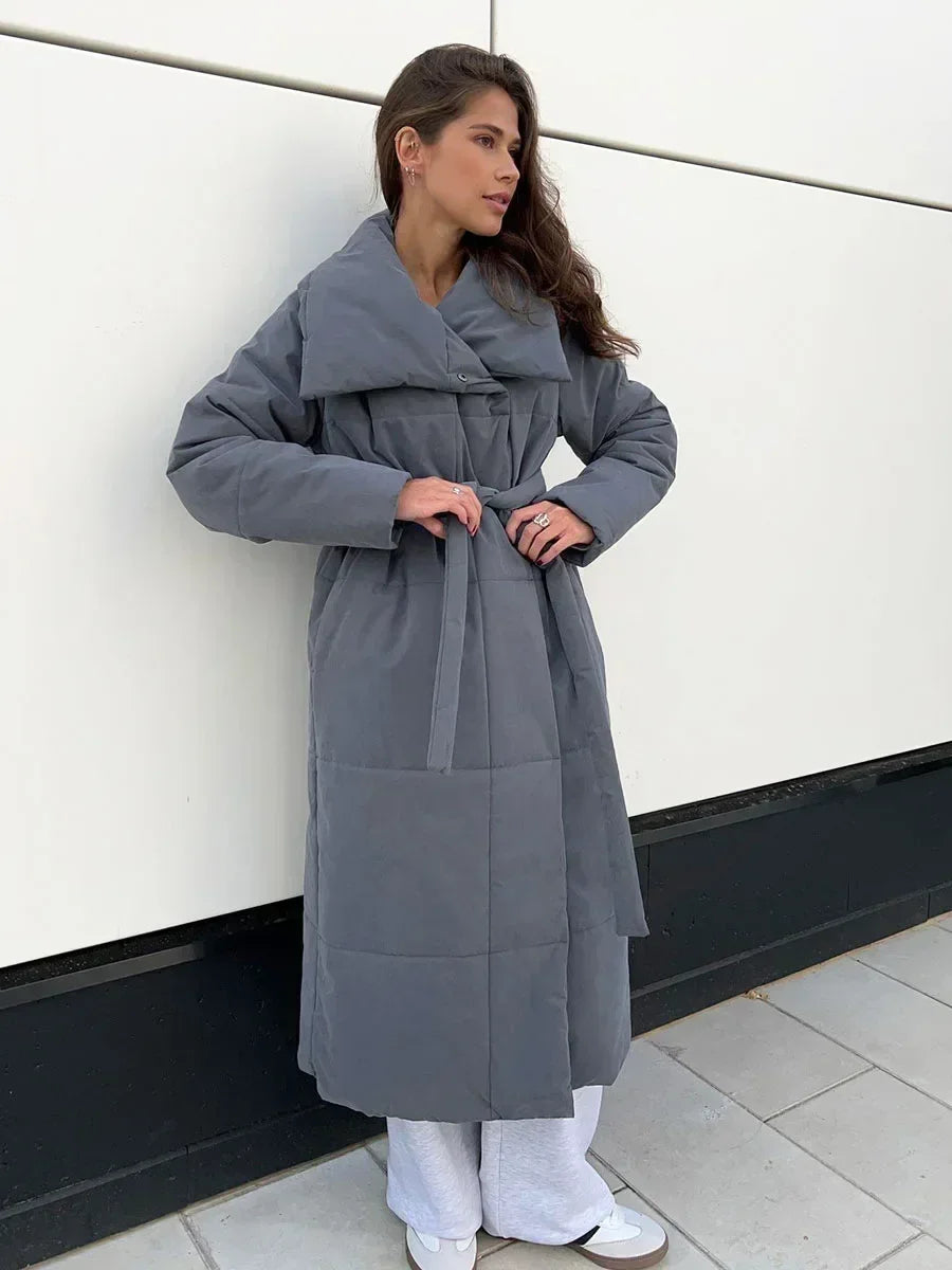 Bornladies Women Loose Quilted Jackets Parkas Winter Coats Oversized Warm Long Belt Puffer Jackets Ladies Cotton Padded Jacket LadyShow.Store