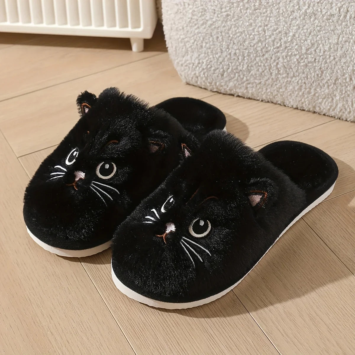 Womens Plush Cat Slippers Winter Warm Cozy Indoor House Shoes Soft EVA Sole Non-Slip Design LadyShow.Store
