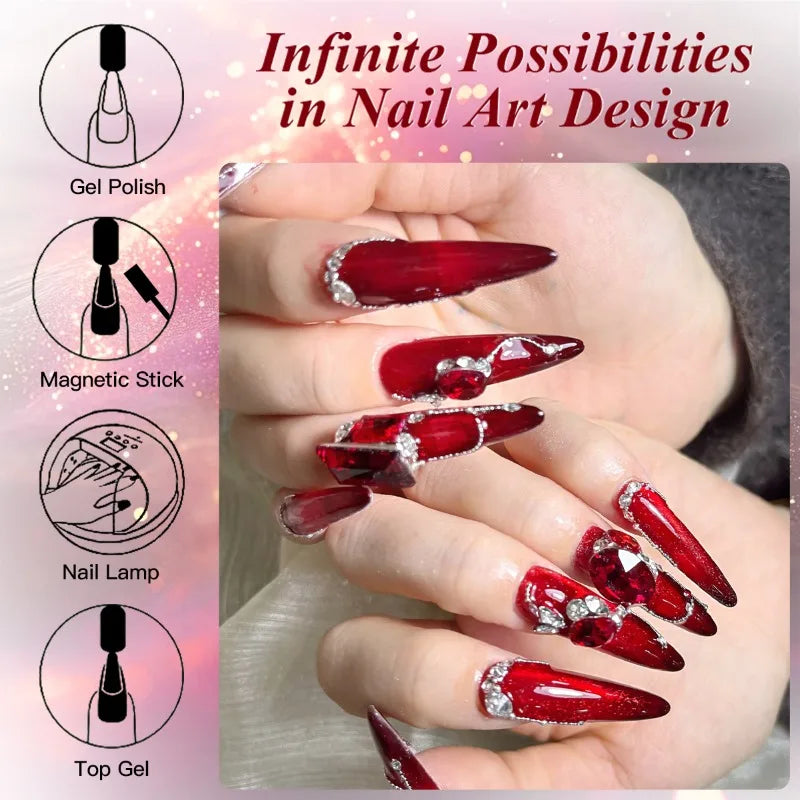 10ml Red Wine Cat Magnetic Gel Nail Polish Glitter Semi Permanant Soak Off UV LED Gel Varnish For Manicure DIY Nail Supplies Tri Light Beauty