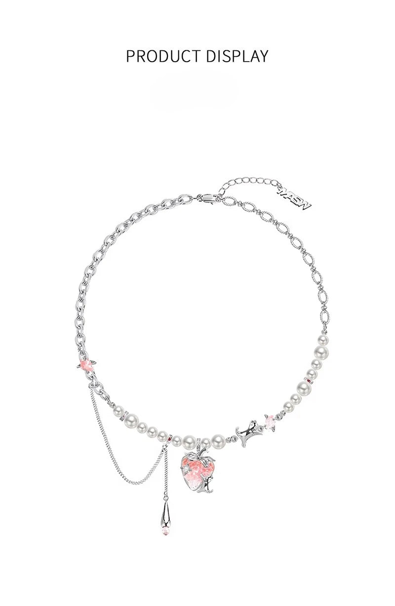 MASW Original Design Elegant Temperament Pink Strawberry Pendant Necklace For Women Wedding Gifts Modern Jewelry Accessories Pi-Mart