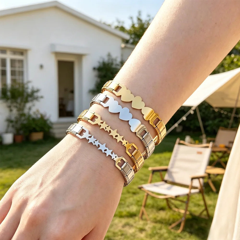 Italian Charm Link for Women Men 9mm Width Silver Gold Color Chain Stainless Steel Bracelet on Hand DIY Making Jewelry Wholesale Pi-Mart