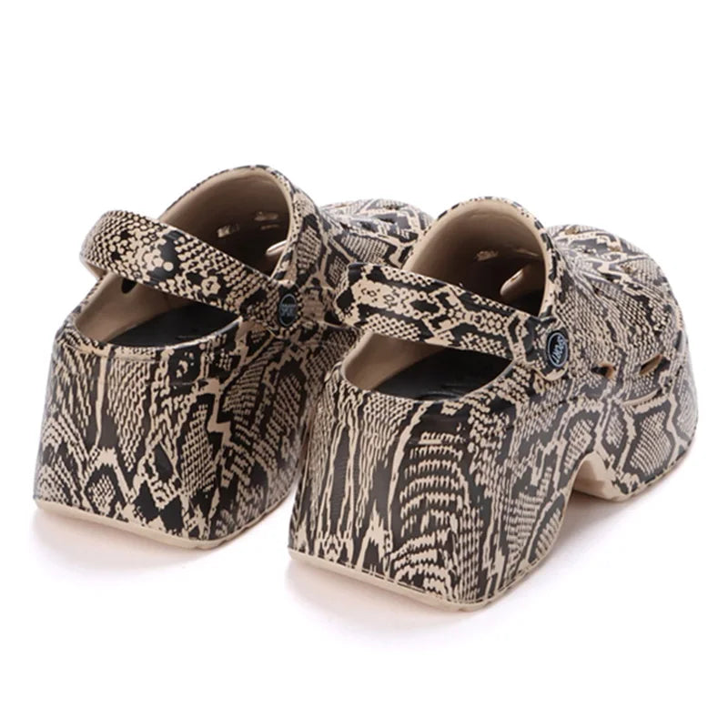 Leopard Thick Bottom Clogs for Women Closed Toe Chunky Platform Sandals Woman Summer 2023 Super High Wedge Heel Slippers Female LadyShow.Store