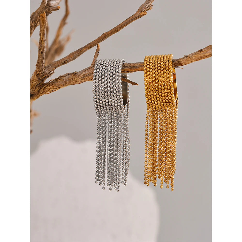Yhpup Statement Stainless Steel Chain Tassel Finger Ring Adjustable 18K PVD Plated High Quality Charm Stylish Golden Jewelry Pi-Mart