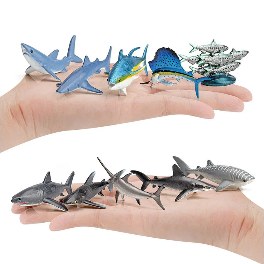 Realistic Mini Ocean Animal Figurines Plastic Marine Sea Creatures Whale Shark Dolphin Turtle Penguin Model Playset Gift for Kid LadyShow.Store