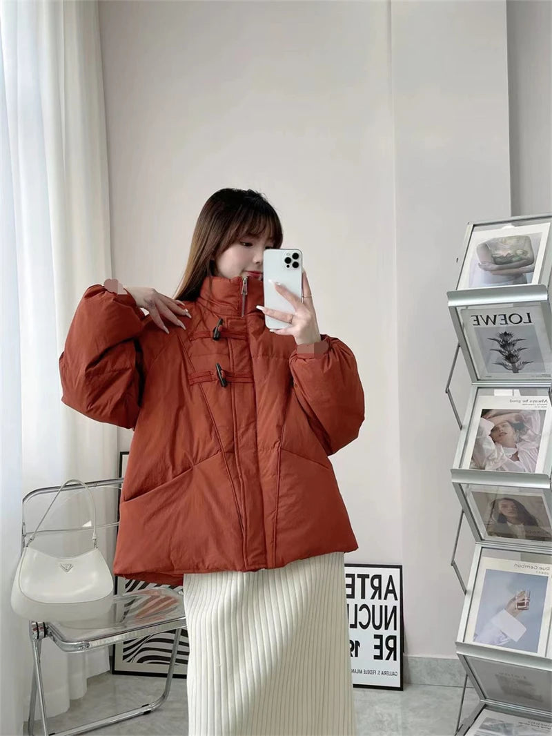 Women's Jacket New Korean Version Stand Collar Short Cotton-padded Jacket Thickening Warm Parkas Winter Vintage Coat Pi-Mart