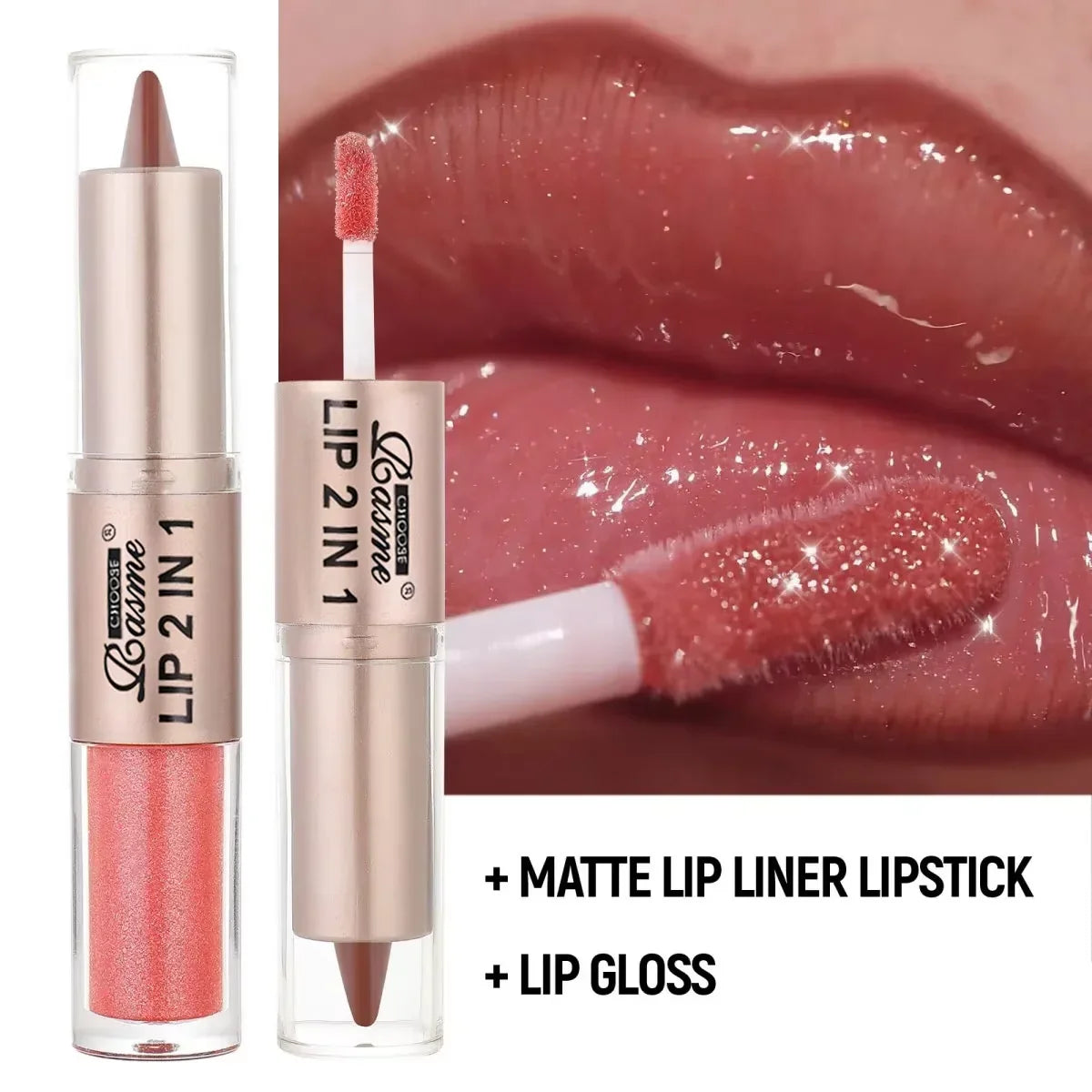 2-in-1 Lipstick & Lip Gloss, Dual-End Design, Waterproof Long-Lasting Lip Liner, Moisturizing Glossy Finish for Plump Lips LadyShow.Store