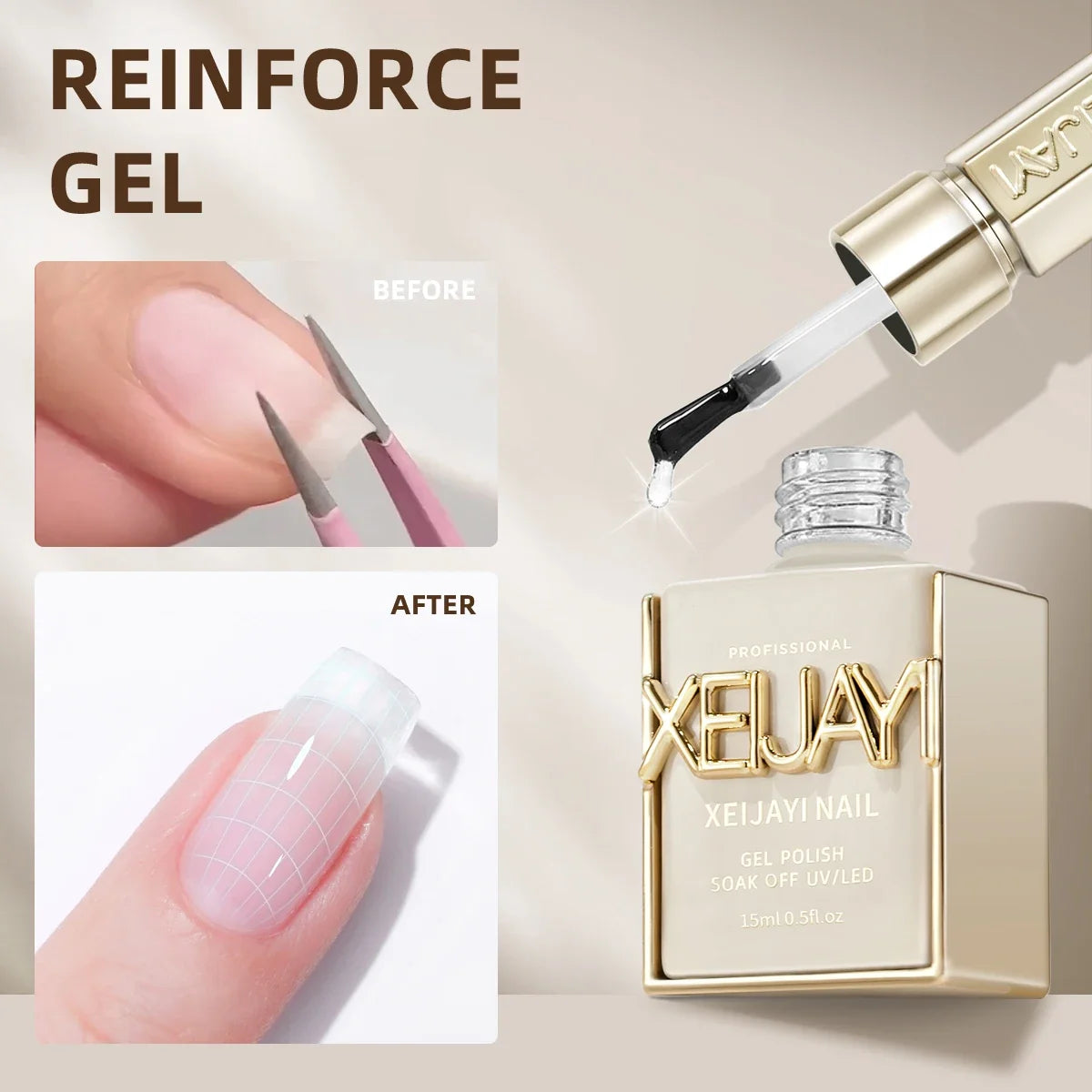 15ml 3-in-1 Clear Hard Builder Gel - Professional Nail Extension, Strengthening & Repair Formula UV/LED Curable Tri Light Beauty