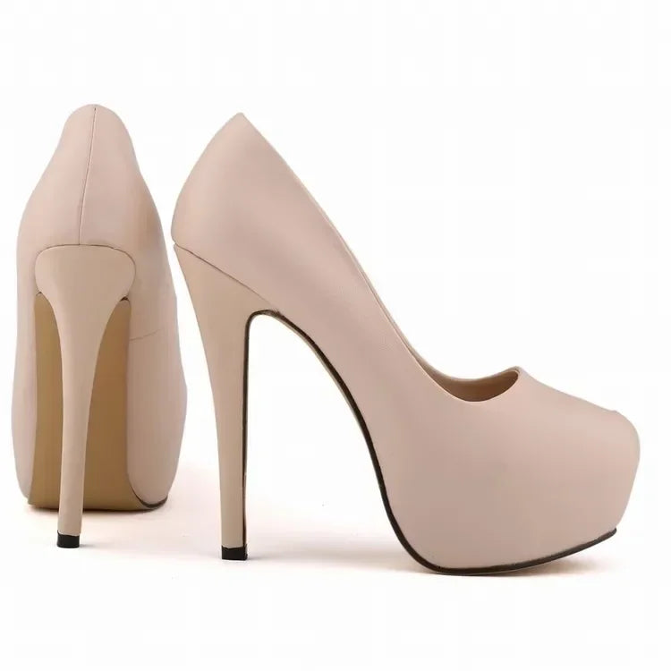 2026 Women Pumps Sexy Round Toes High Heels Fashion Super 14cm Platform Casual Thin Womens Party Red Wedding Shoes Large Size Pi-Mart