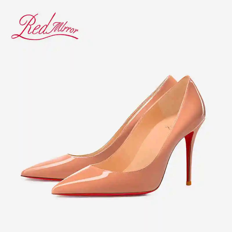 Women Heels Naked Color Women's Elegant High Heel Luxury Black Shoes Woman 2026 Red Shiny Bottoms Pointed Toe Party Ladies Women Pi-Mart