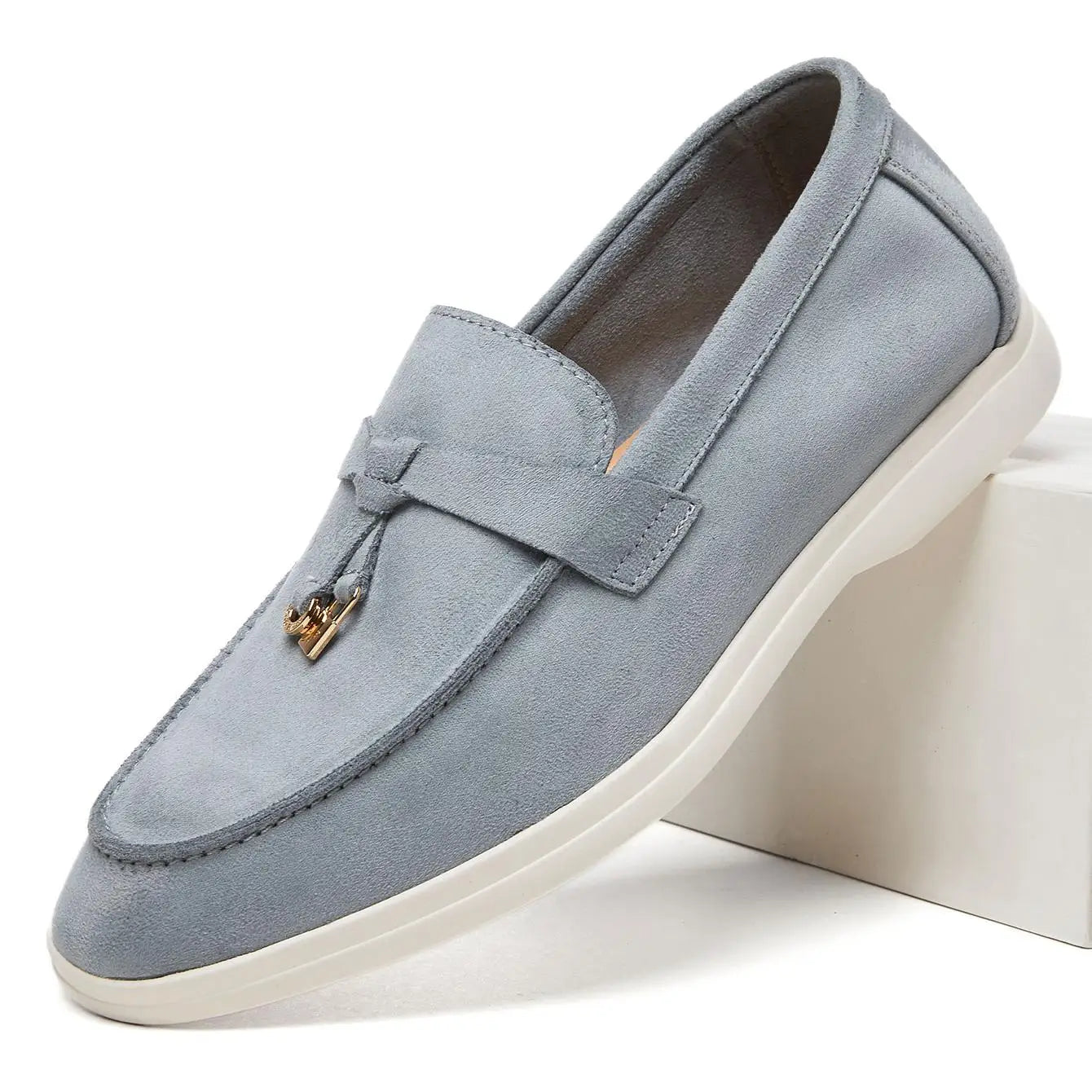 Desai Men's Faux Suede Loafers Metal Buckle Tassel Slip-on Casual Driving Shoes Lightweight Comfort Pi-Mart