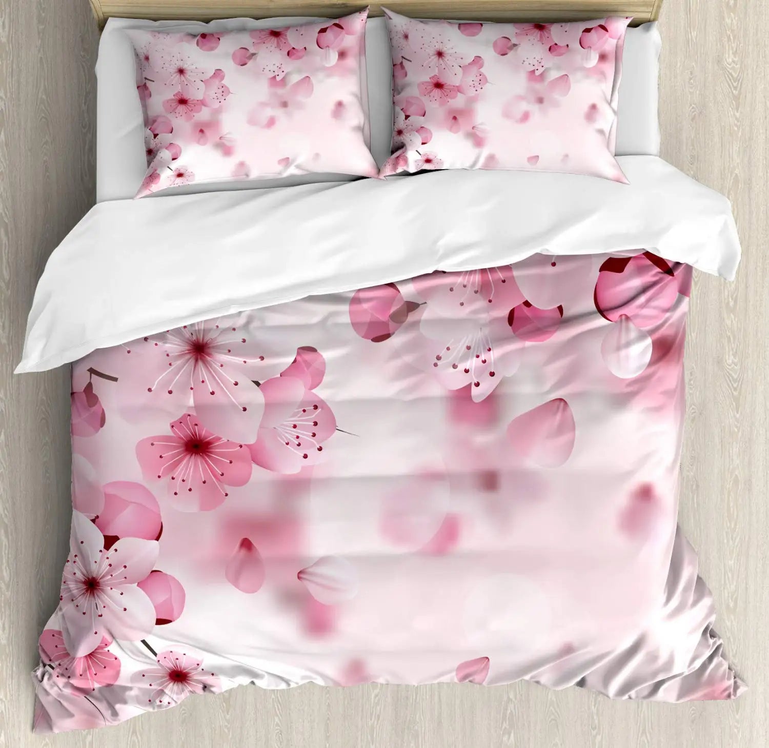 Japanese Duvet Cover Set Simplistic Cherry Blossom Tree Botanic Themed Pattern Fresh Organic Lines Bedding Set For Kids Girls Pi-Mart