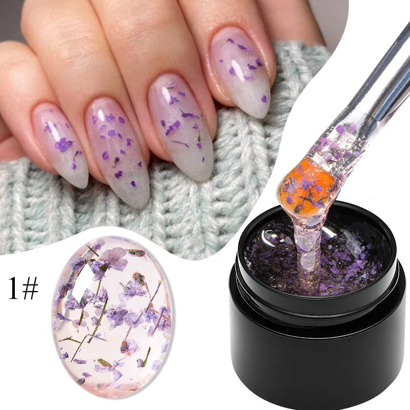 MEET ACROSS 5ml Colorful Flower Fairy Gel Nail Polish Purple Pink Natural Dried Flower Gel Semi Permanent UV Varnish Nails Art Tri Light Beauty