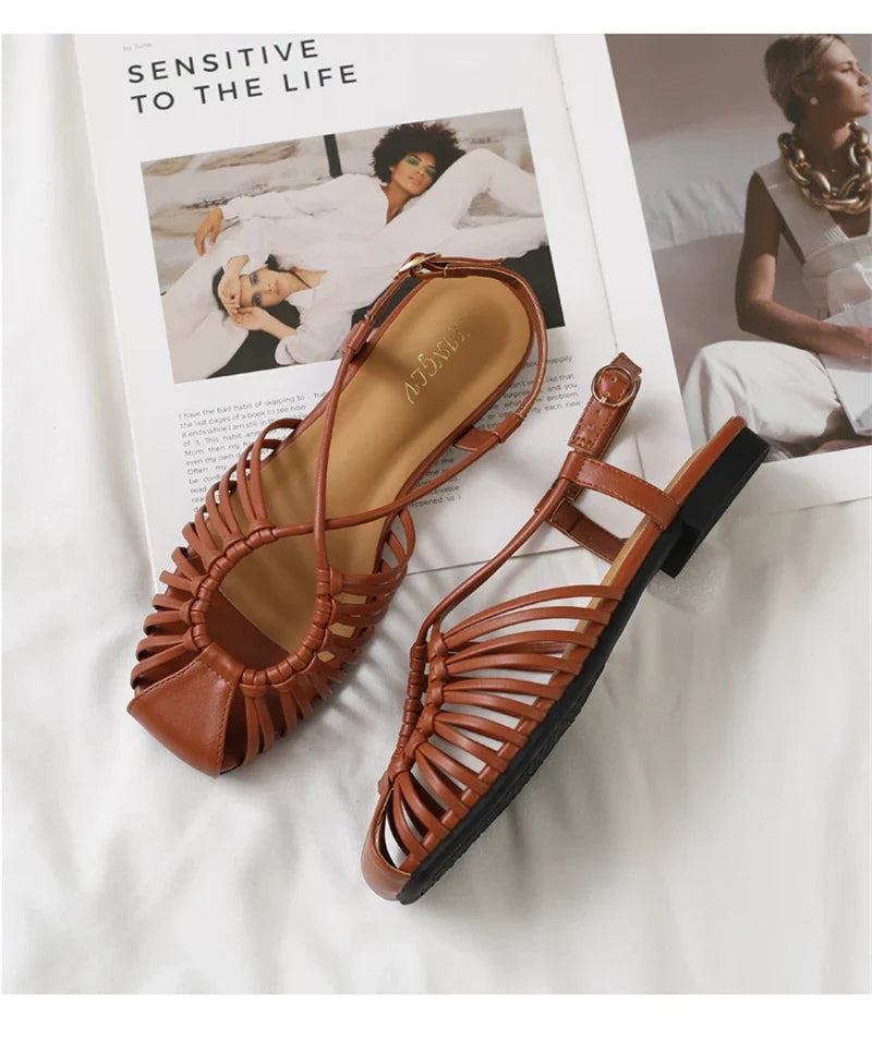ZAROY Women Flat Sandals Summer Narrow Band Roman Shoes Casual Plus Size Brand Designer Banquet Beach Gladiator Sandalias Zapato LadyShow.Store