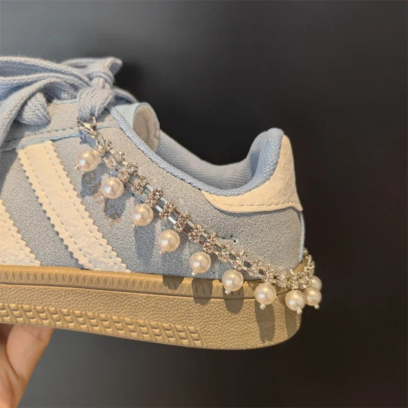 New Luxury Rhinestone Butterfly Bow Girl Shoe Charms Fashion Sneakers Pearl Heel Shoes Chain Shoes Decoration Accessorie 1Pcs Pi-Mart