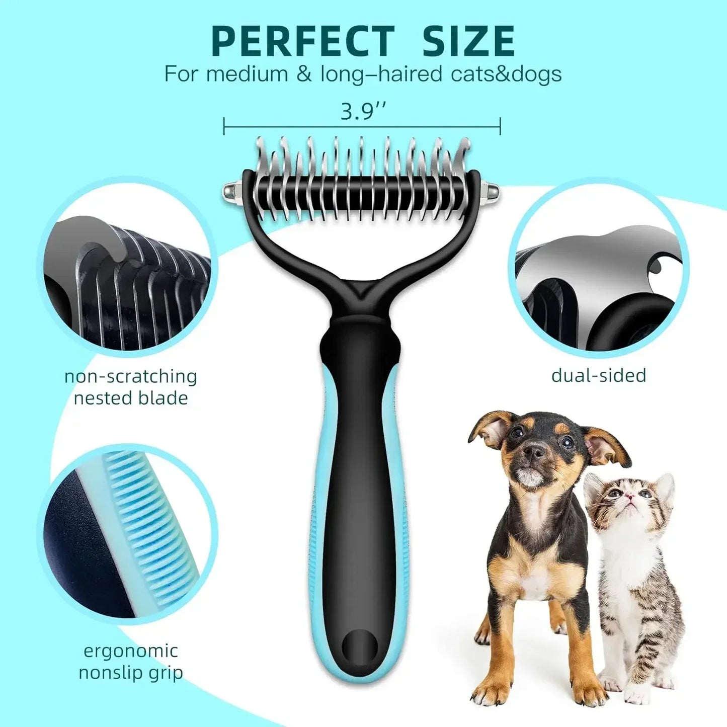 Double Sided Stainless Steel Pet Grooming Brush Dog Cat Hair Remover Comb Tangle Removal Pet Supplies Pi-Mart