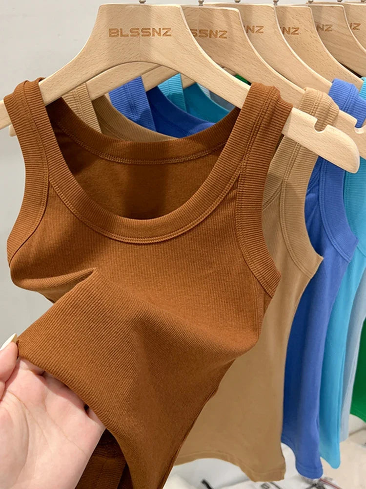zjaiss Women Solid Round Neck Ribbed Tank Top Camisole Women 2026 Summer Basic Elastic Tank Top O Neck Solid Tank Top Tri Light Beauty