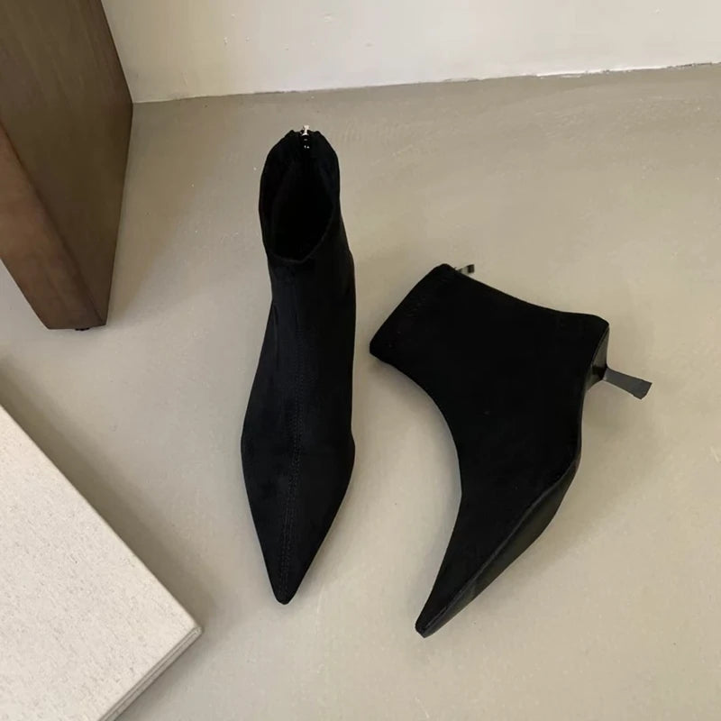 SUOJIALUN 2024 Winter New Brand Women Short Boots Fashion Pointed Toe Ladies Elegant Ankle Boots Thin High Heel Dress Pumps Shoe Pi-Mart