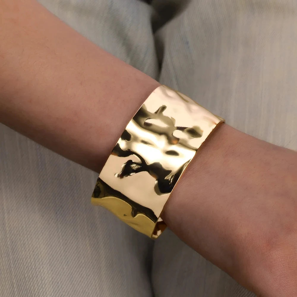 Exquisite Classic Bump Pattern Openning Bangles Bracelet For Women Cuff Bracelet Gold Color Stainless Steel Hand Ornament Gift Pi-Mart
