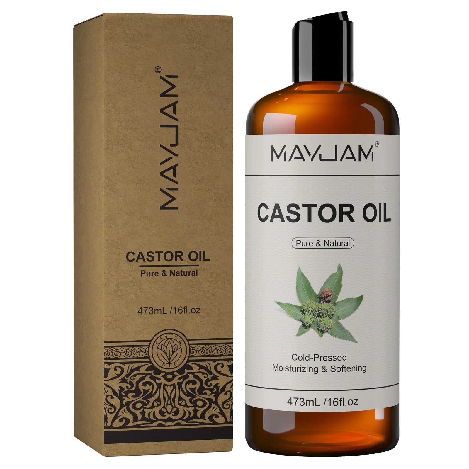 Organic Castor Oil Cold Pressed Massage Body Moisturizes Skin Nourish Hair 16fl.oz Pure Natural Carrier Oil for Eyelash Nail Pi-Mart