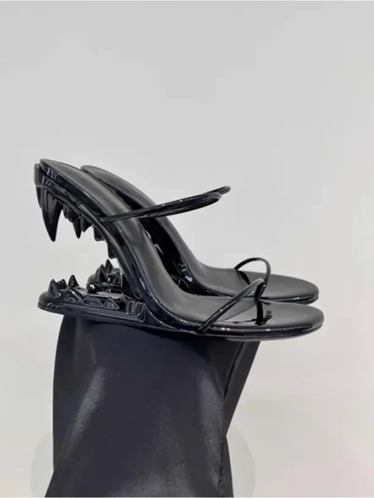 2026 Summer New Metal Tiger Teeth Single Shoes, High Heels, Fashion Show, Women's Wear, Size 44 Women's Sandals LadyShow.Store