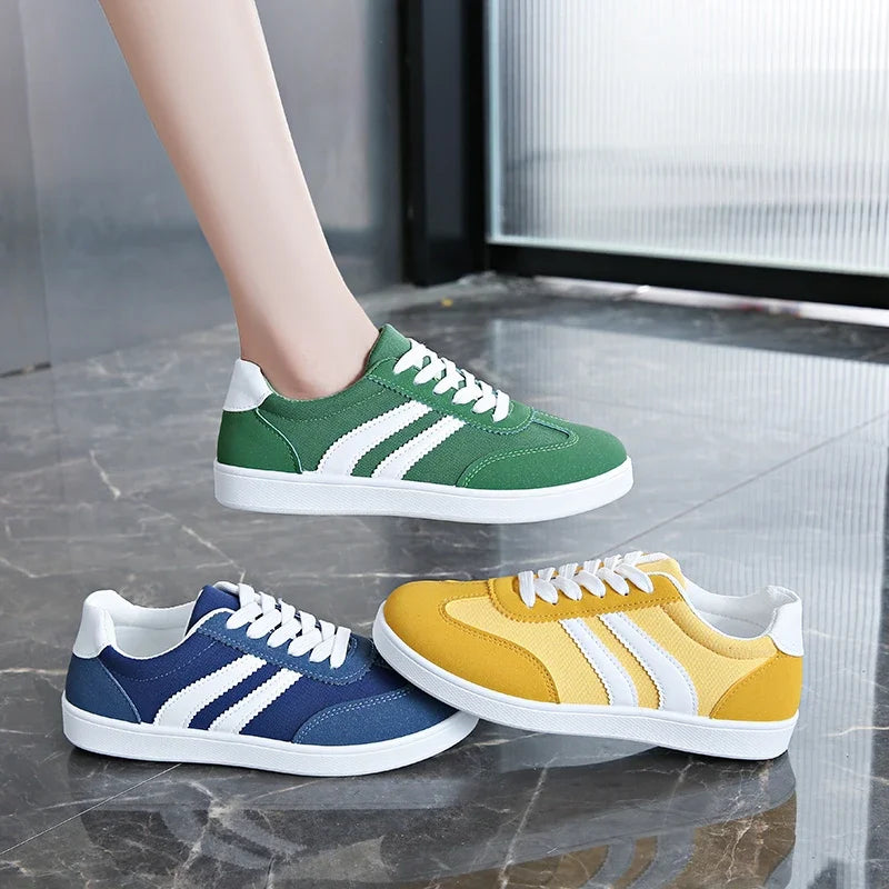 Women Tennis Sneakers Flats Ladies Fashion Mixed Colors Lace-up Vulcanized Shoes Spring Autumn Woman Outdoor Trainers Footwear Pi-Mart