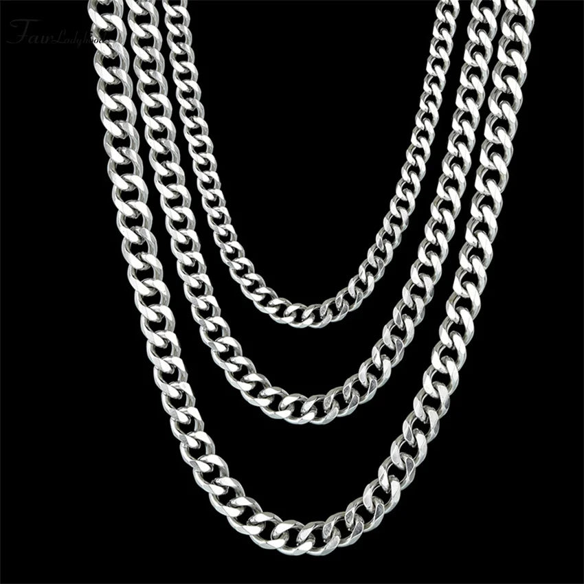 1 piece Size 3.6mm-9mm Men's Necklace Stainless Steel Cuban Link Chain Bracelet Necklace Steel Color Male Jewelry Pi-Mart