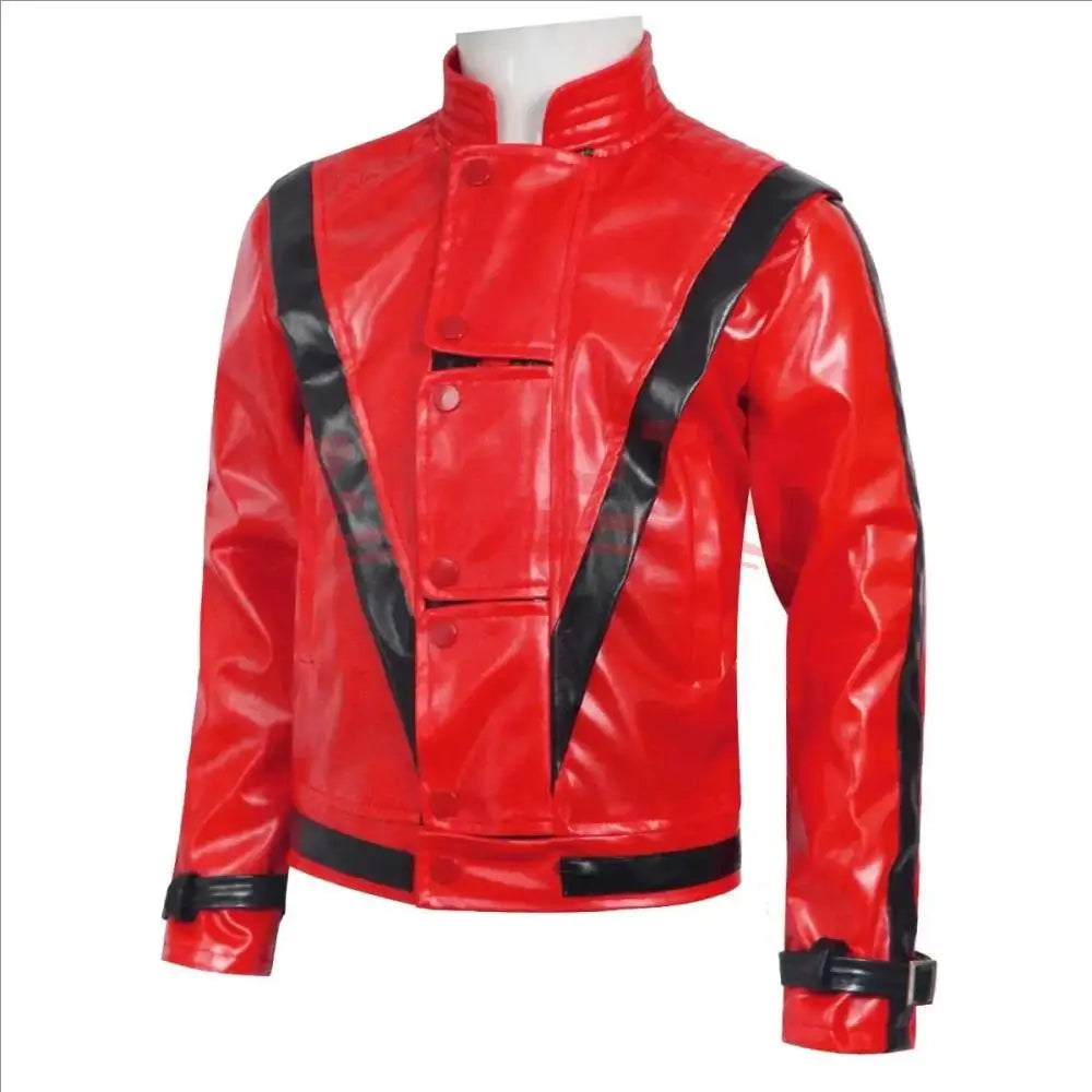 Classic Michael Red Leather Jacket Cosplay Costume Zipper Design Carnival Performance Wear Teen And Adult Pi-Mart