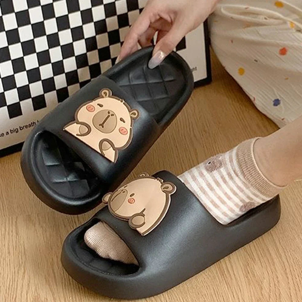 Cute Capybara Design Thick Sole Women Slippers Slides Bathroom Beach Indoor Sandals Summer Couple Shoes LadyShow.Store