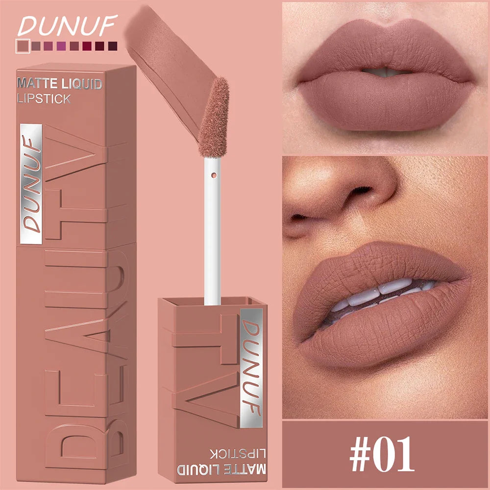 Matte Velvet Lipstick Lip Gloss Waterproof Smooth Long-Lasting Non-sticky Non-transfer Deep Red Nude Y2K Daily&Party Makeup Gift Tri Light Beauty