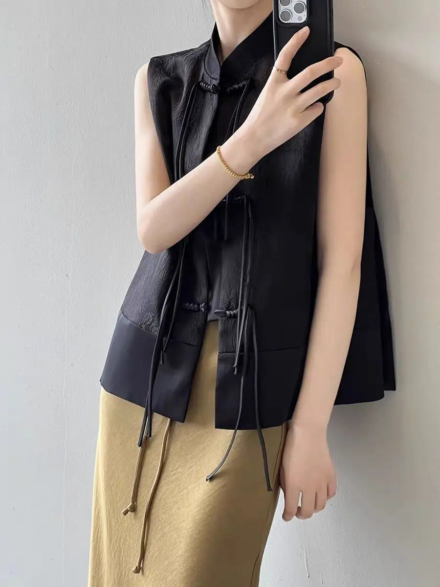 2026 spring new chinese new style plate buckle waistcoat jacket jacquard stand collar sleeveless retro women cheongsam waistcoat Pi-Mart