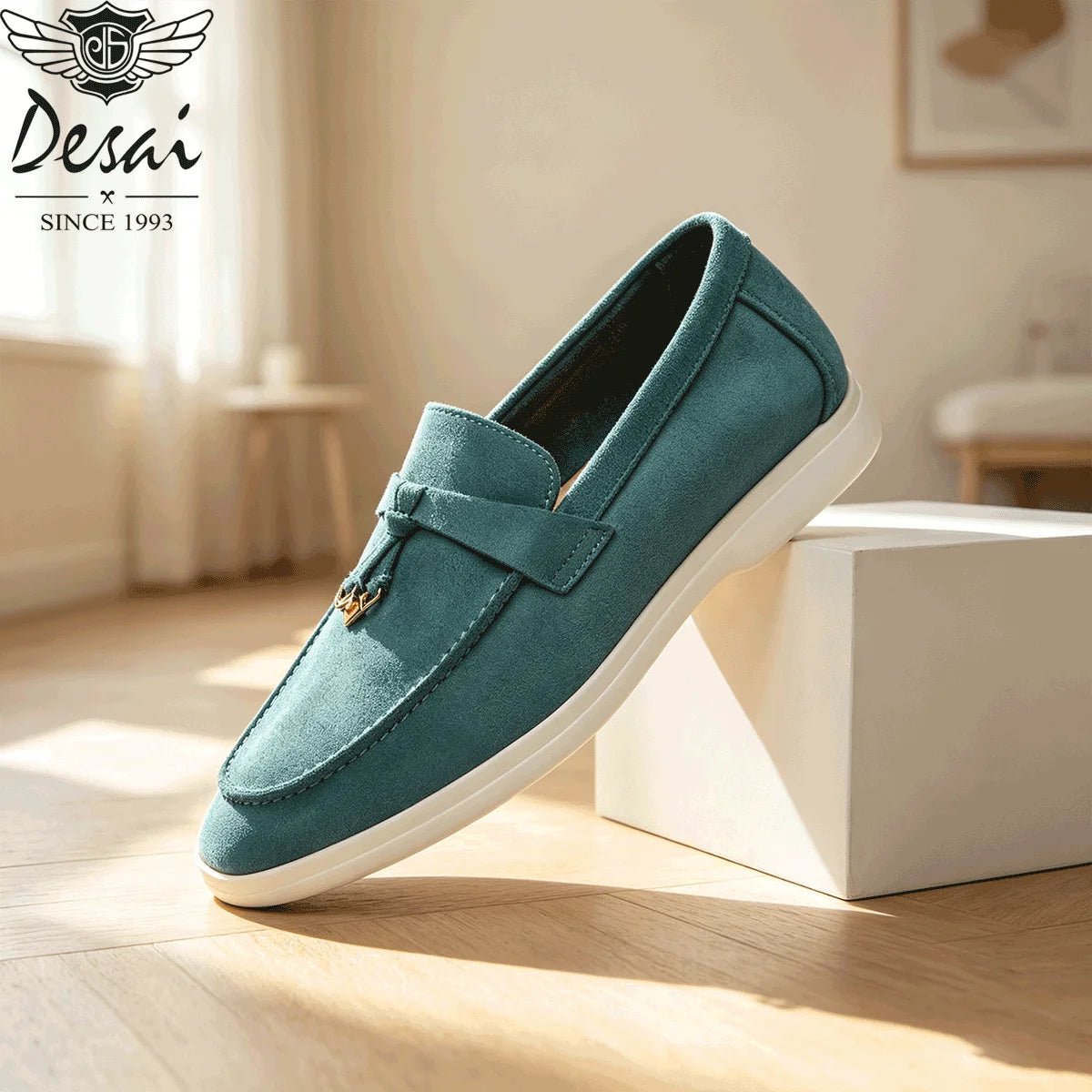Desai Men's Faux Suede Loafers Metal Buckle Tassel Slip-on Casual Driving Shoes Lightweight Comfort Pi-Mart
