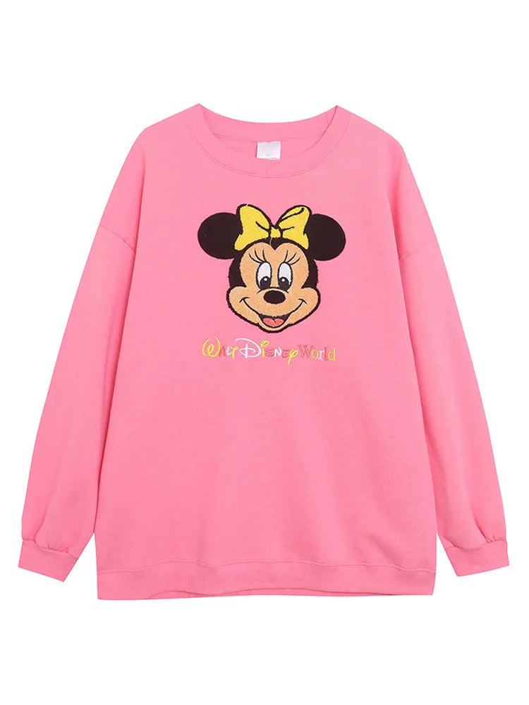Disney World Disneyland Embroidery Sweatshirt Women Casual Fleece Jumper Mickey Daisy Duck Cartoon Loose Pullover Top O Neck LadyShow.Store
