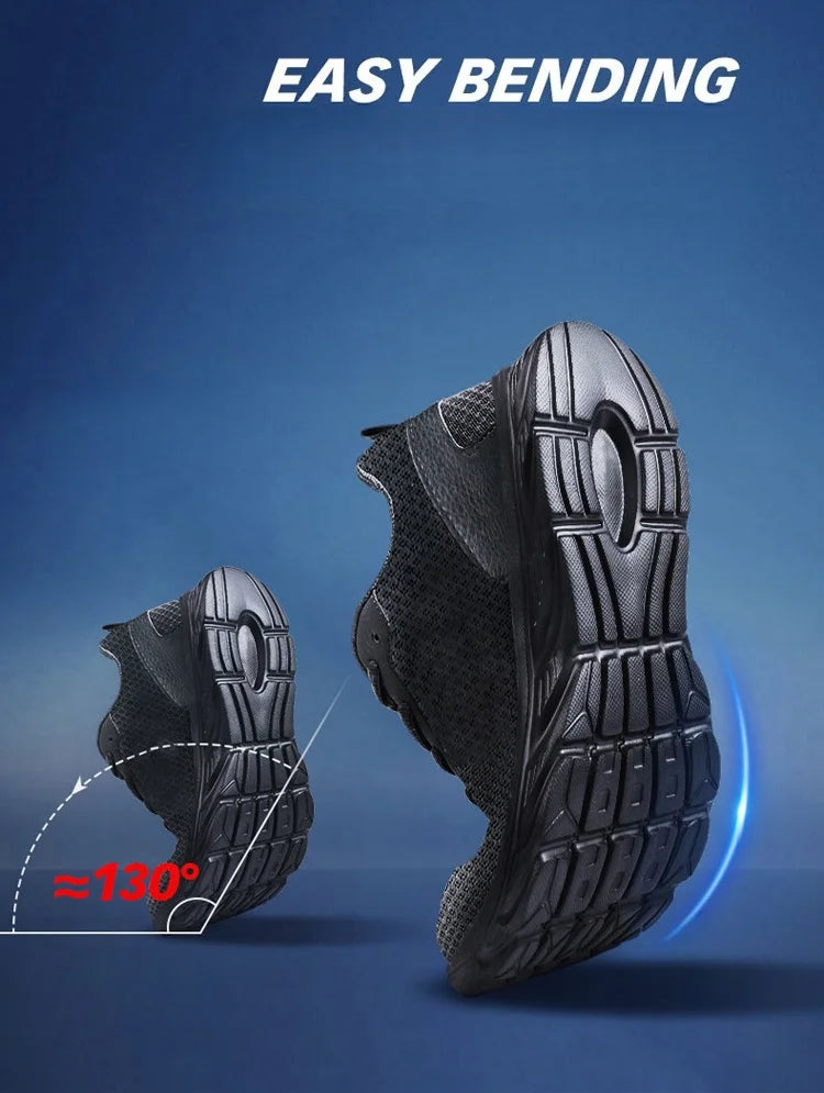Men's Casual Sports Shoes Men's Black Mesh Breathable Running Shoes Soft Bottom Light Flat Bottom Work Shoes Pi-Mart