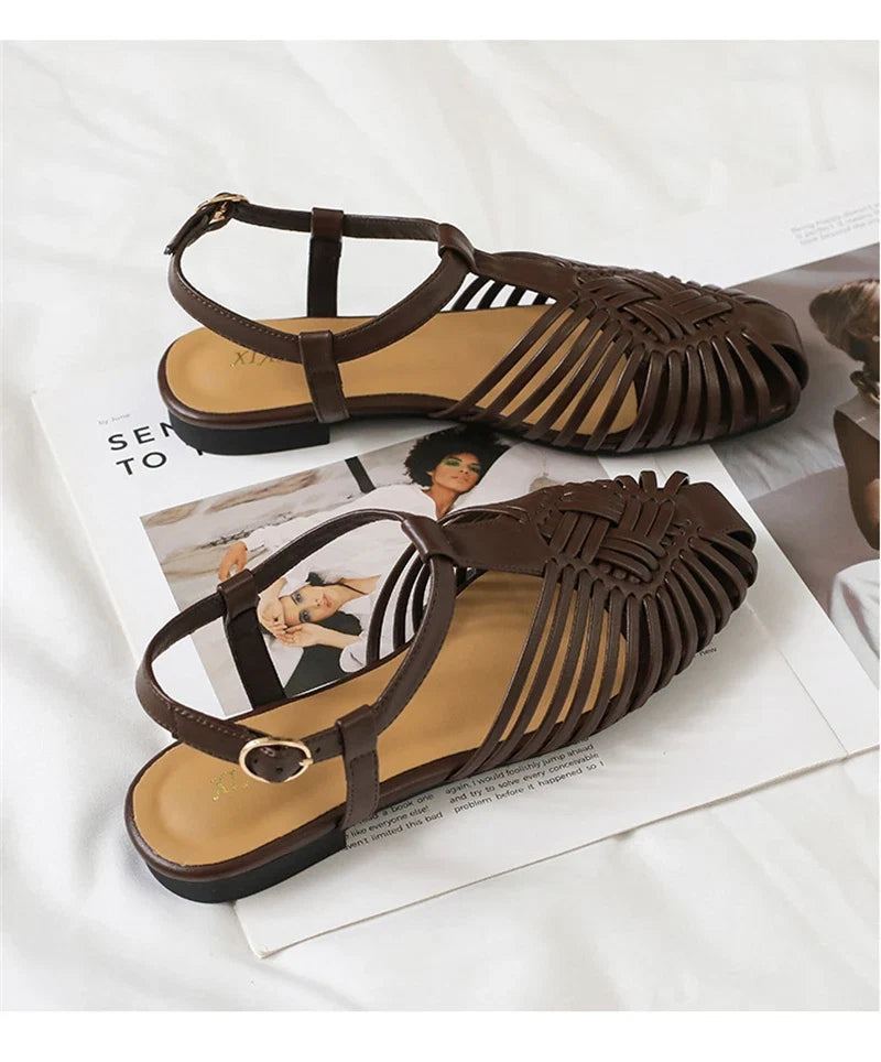 ZAROY Summer Women Gladiator Sandals Flat Ankle Strap Narrow Band Roman Shoes Casual Beach Vacation Hollow Out Big Size Sandalia LadyShow.Store
