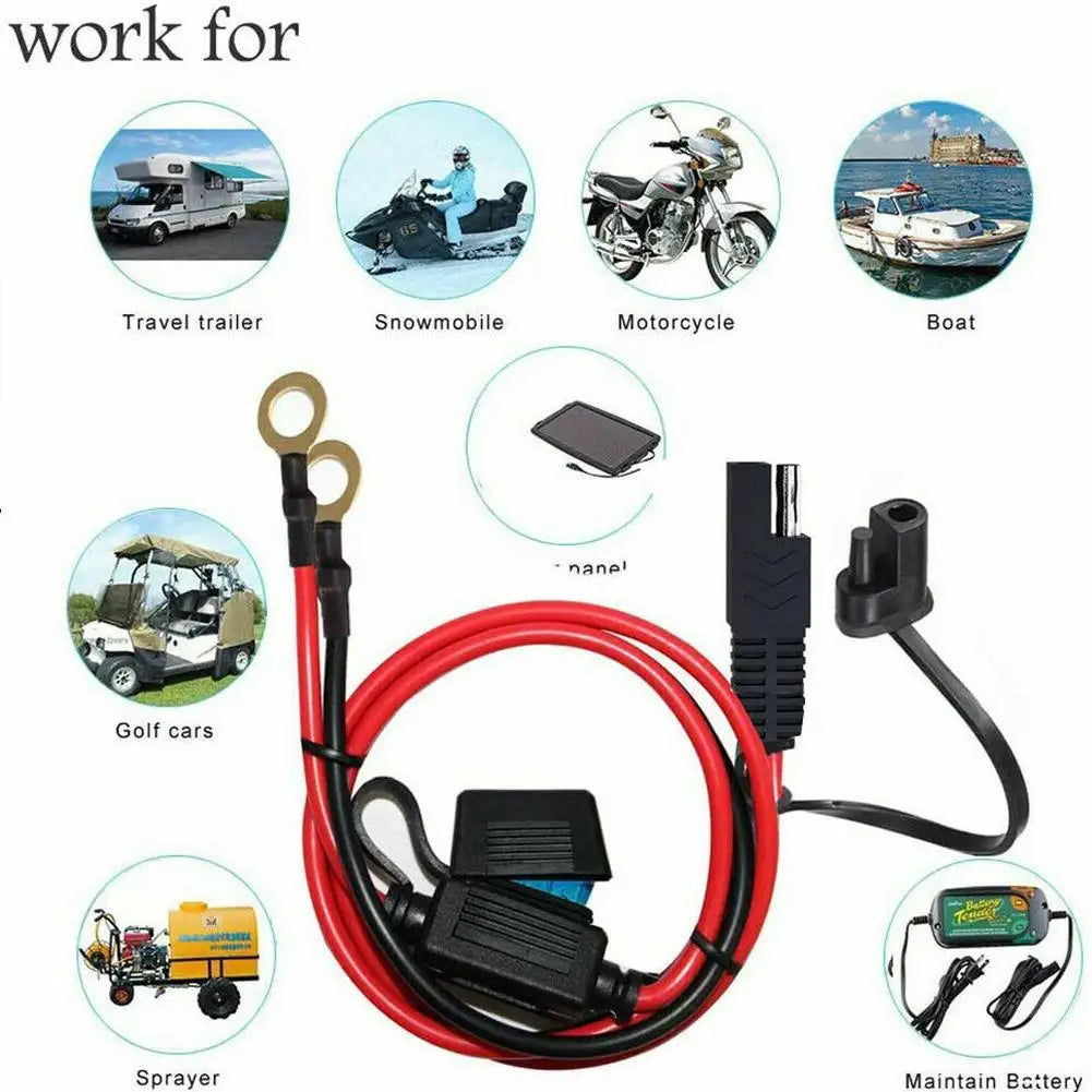 Charger Cable For Motorcycle Battery Terminal To SAE Quick Extension Cable With 10A Fuse O Connector Battery Charger Adapter Pi-Mart