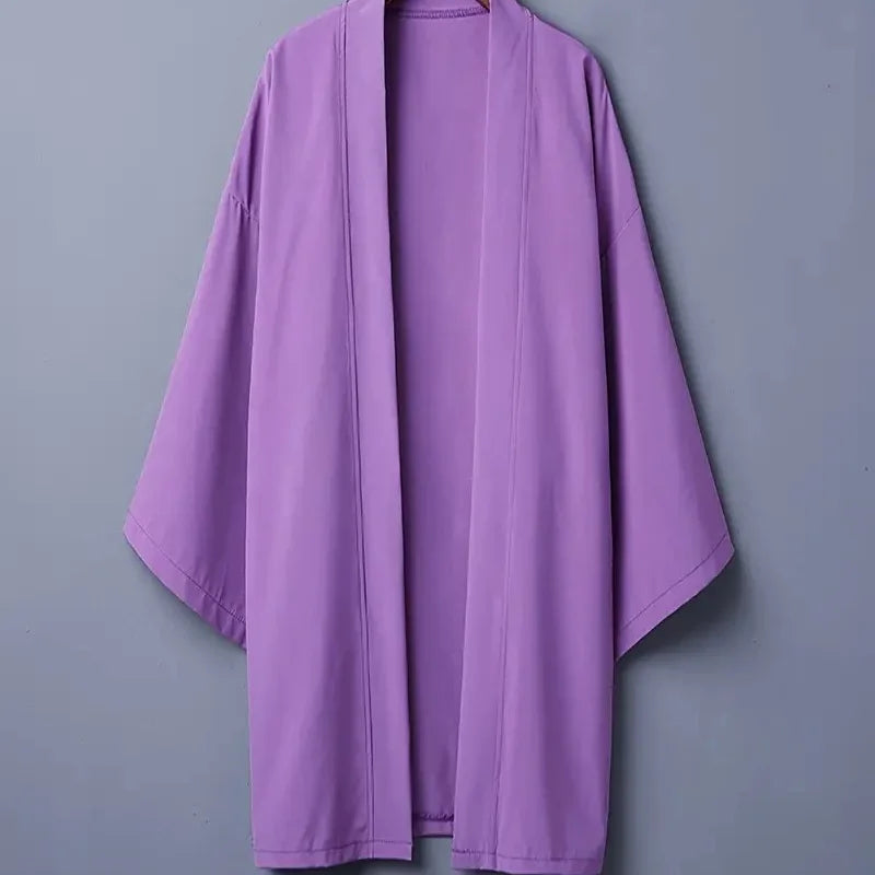 Men's Solid Color Long Sleeve Cardigan Long Kimono Shirt Asian Traditional Wear Yukata Haori Jacket Coat 6 Color Japanese Kimono LadyShow.Store
