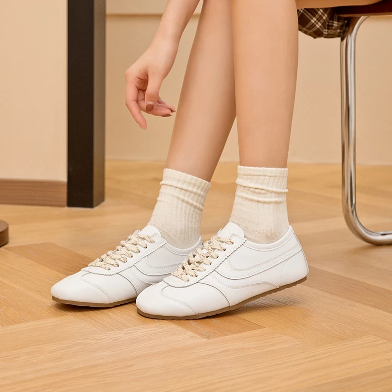 German Training Shoes Women 2026 New Genuine Leather Women Sneakers Flat Lace-up Retro Large Size Forrest Gump Shoes Women Pi-Mart