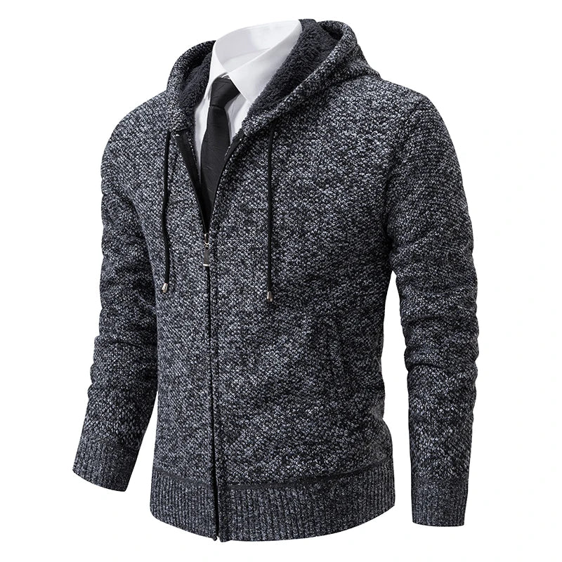 Autumn And Winter New Jersey Men's Casual Sports Coat Solid Color Stand Collar Wweater Grab Fleece Warm Zipper Cardigan Pi-Mart