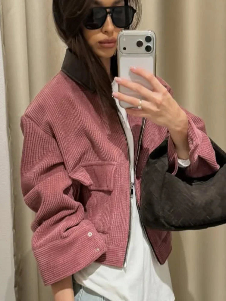 SLTNX Spring Pink Casual Jacket Women's Loose Fit Streetwear Front Zipper Pockets Lounge Wear Daily Outerwear LadyShow.Store
