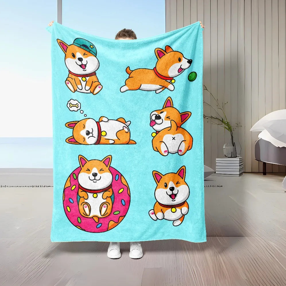 1PC Throw Cute Animals theme Cats Dogs Lover Flannel Blanket Gifts Soft Warm thin Blankets for Sofa Bed Car Camping all season Pi-Mart