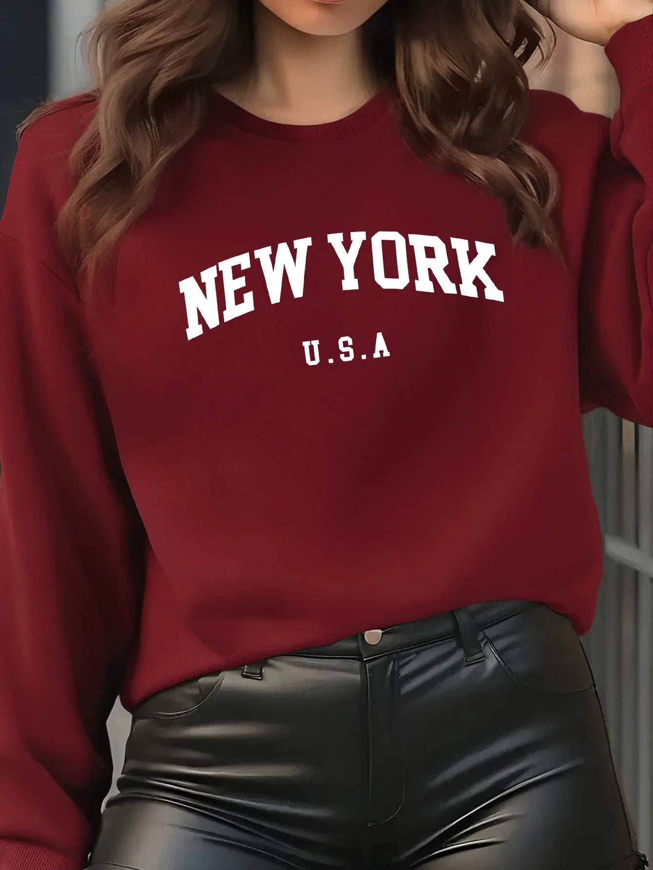 Women's Casual USA Print Pullover Sweatshirt Geometric Design Long Sleeve Round Neck Machine Washable Regular Fit for Autum LadyShow.Store
